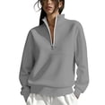 thumbnail image 3 of CFLVAEK Half Zip Sweatshirt for Women Solid Color Lapel Workout Sweatshirts Casual Long Sleeve Fall Pullovers Gray XL, 3 of 8