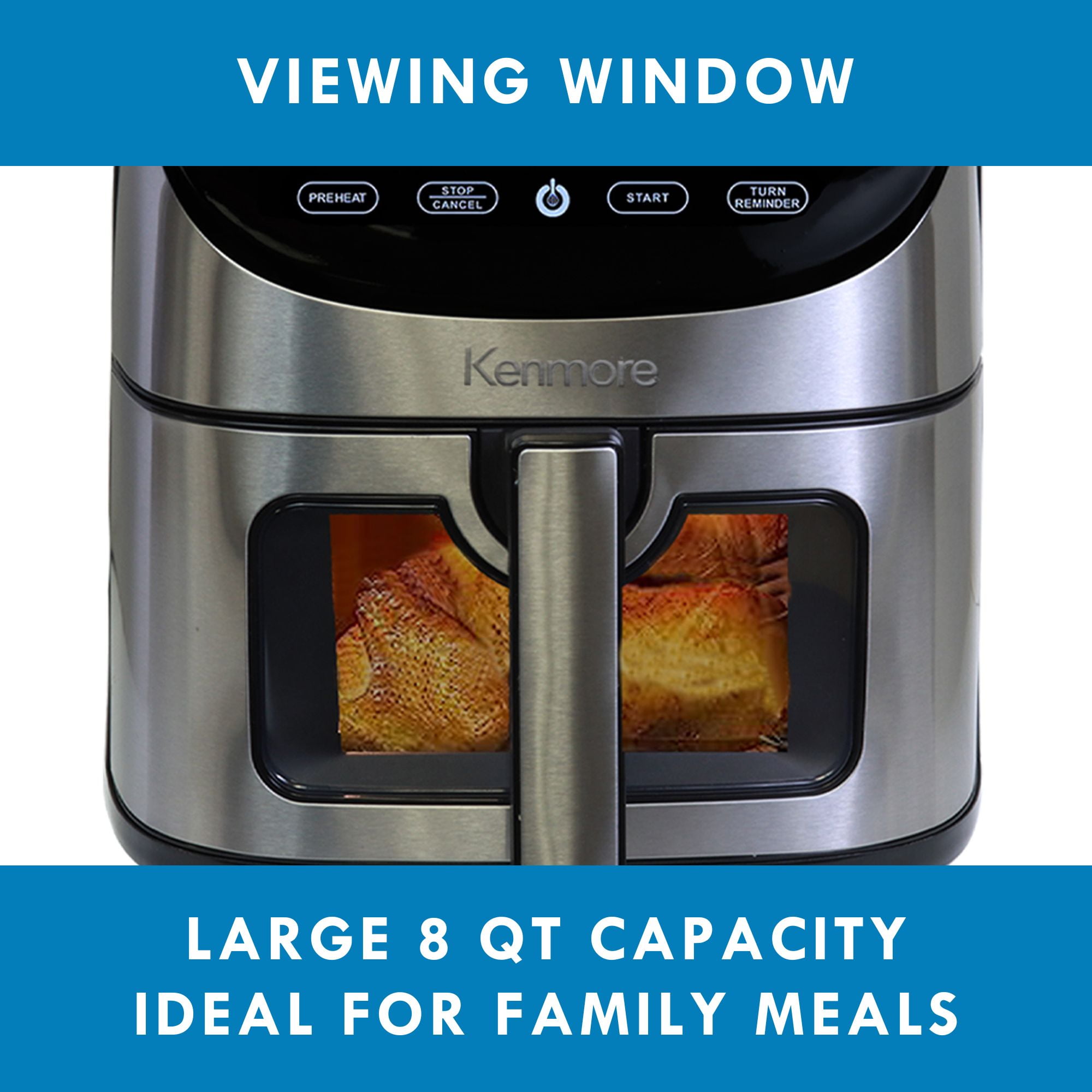 Kenmore 8-Quart Digital Air Fryer,1700W Programmable Air Fryer with 12 Preset Cooking Functions, Touchscreen Controls, Adjustable Temperature & Timer, Viewing Window, Stainless Steel