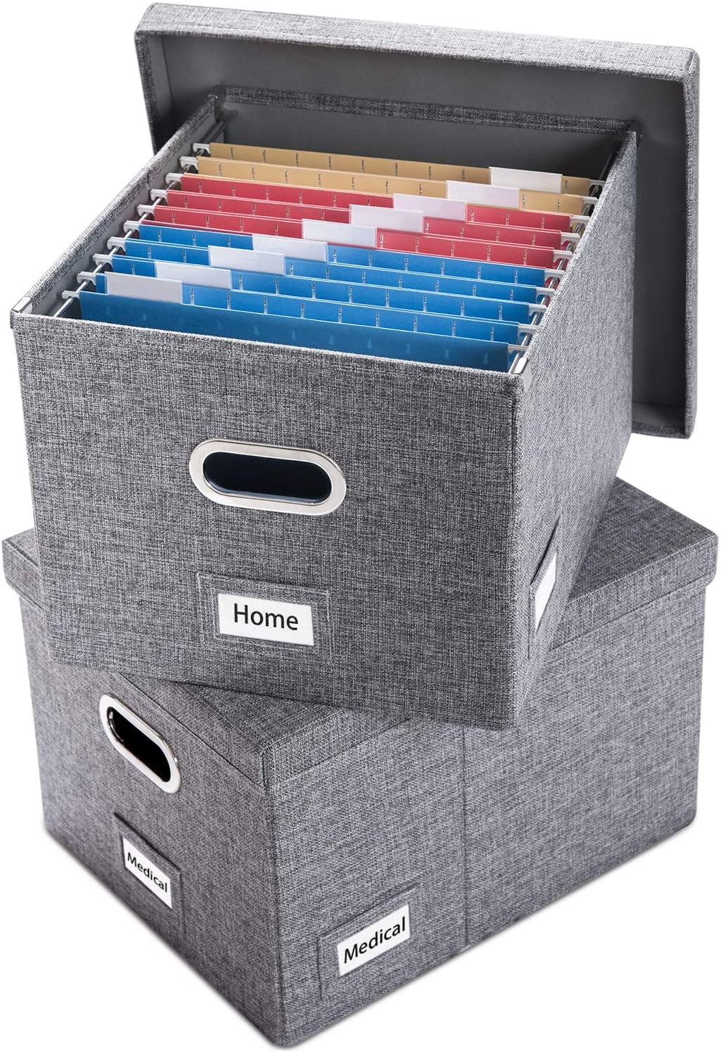 PRANDOM File Organizer Box 15x12.2x10.75 inch Set of 1 Collapsible Decorative Linen Filing Storage Hanging File Folders with Lids Office Cabinet Letter Size Black 