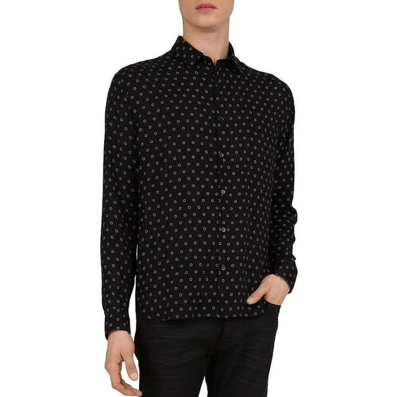 The Kooples Men's Relax Fit Shirt Black Shirt With White Polka Dots Size S $270