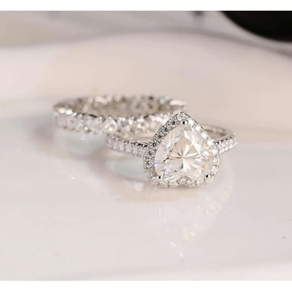 Jewelerix Heart Cut 14K Plated White Gold Ring 2.50 CT Moissanite Diamond Engagement Ring ] Anniversary Gift