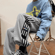 thumbnail image 4 of Pantalones de chándal para hombre, estilo gótico, de algodón, estilo Harajuku, de pierna ancha, estilo hip-hop, holgados, elásticos, Y2k, 4 of 4