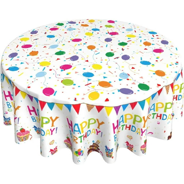 Décorations d'Anniversaire, Nappe Ronde Colorée Gâteau et Ballons Imperméable Résistante Durable pour Fête d'Anniversaire - 60 Pouces