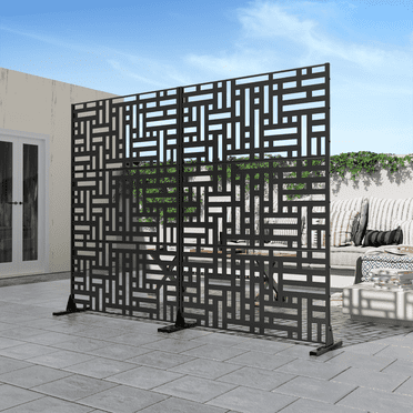 Dovelina 72" × 47" Outdoor Privacy Screen, Metal Decorative Screen, Black