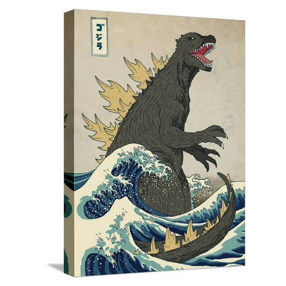 Art.com The Great Monster off Kanagawa Stretched Canvas Print Wall Art by Michael Buxton, 12" x 16"