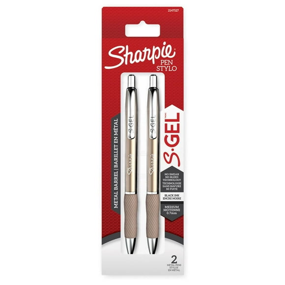Sharpie S-Gel, Sleek Metal Barrel, Medium Point (0.7mm), Black Ink, 2 Count