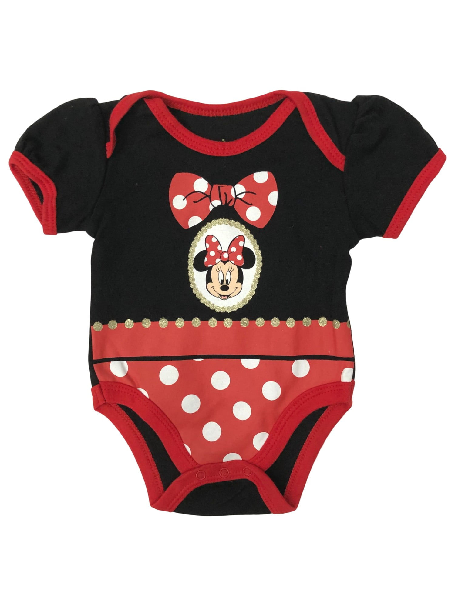Disney Infant Girls Black Red Dot Minnie Mouse Bodysuit Baby Outfit Newborn