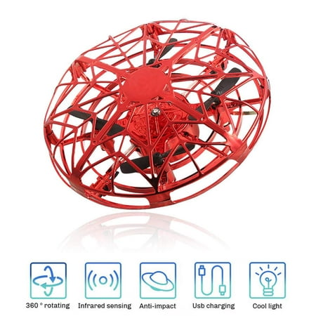 UFO Flying Ball Toys, Gravity Defying Hand-Controlled Suspension Helicopter Toy, Infrared Induction Interactive Drone Indoor Flyer Toys with 360° Rotating & LED Lights For Kids, Teenagers Boys