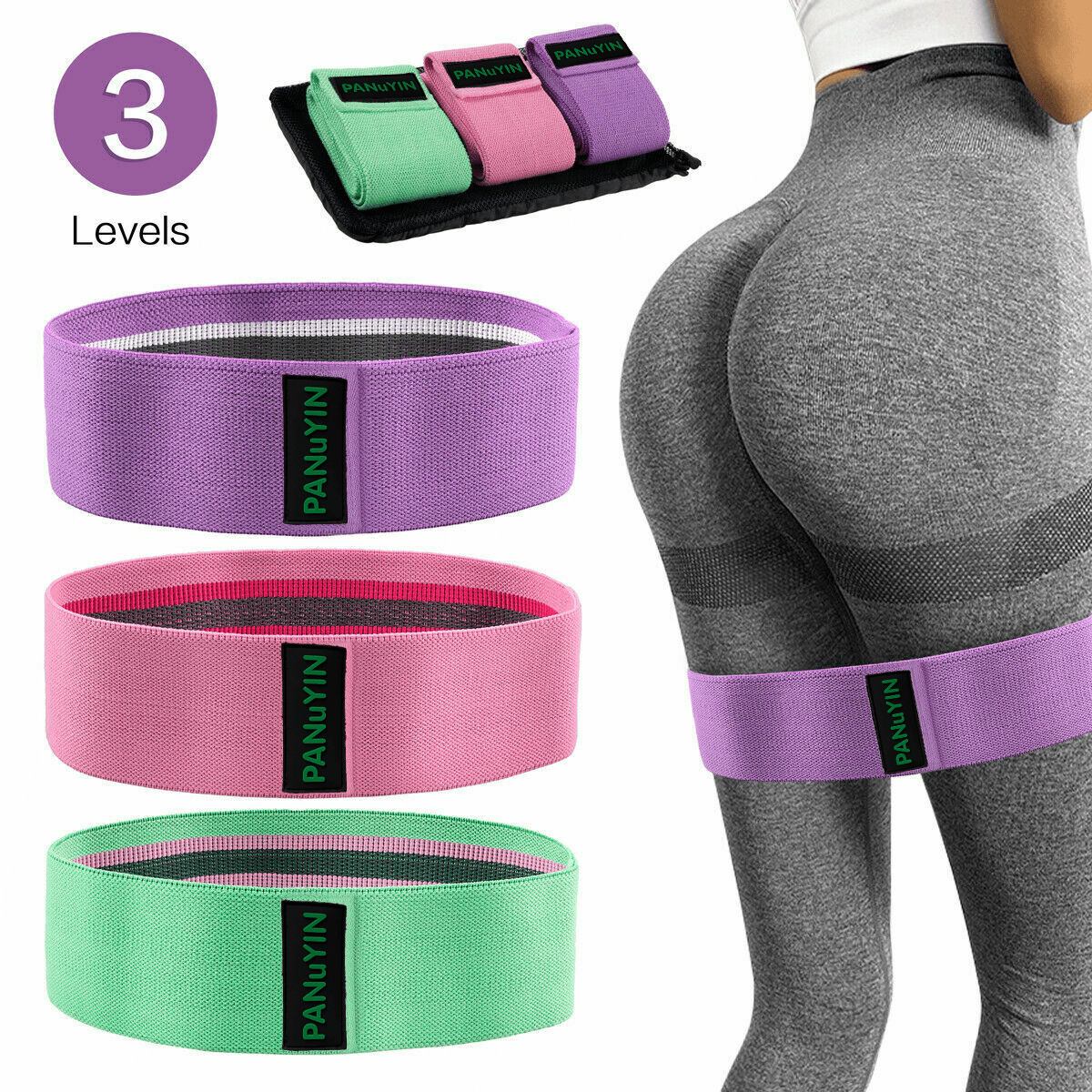 CrossFit Exercise Yoga Fitness Hip Leg Booty Resistance 3 Bands Loop Workout Set 