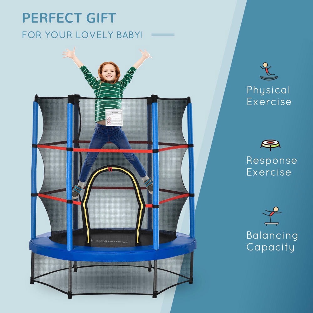 GVN 5FT Trampoline with Enclosure Net, Outdoor Trampoline for Age 3 to 6 Years, Blue