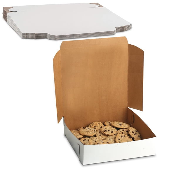 MT Products White Cookie Boxes 9" x 9" x 2.5" - Kraft Bakery Boxes No-Window (Pack of 250) - Made in the USA