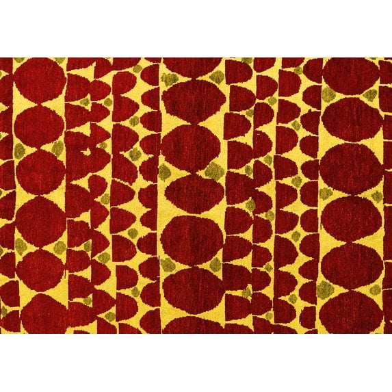 Ahgly Company Machine Washable Indoor Rectangle Oriental Yellow Modern Area Rugs, 7' x 9'