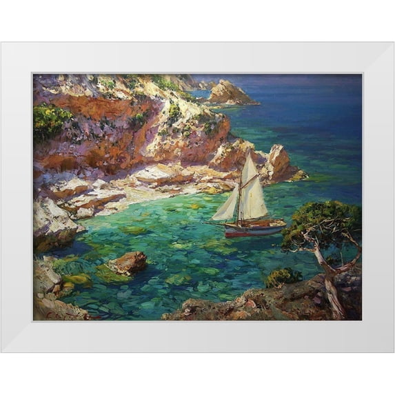 Sviridov, Sergei 32x25 White Modern Wood Framed Museum Art Print Titled - Rocky Coast XVI
