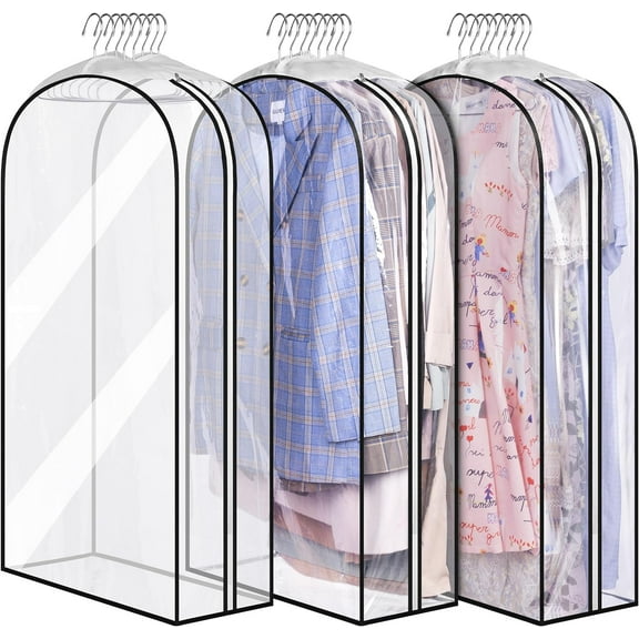 10" Gusseted All Clear Garment Bags for Hanging Clothes 40" Suit Bags for Closet Storage Hanging Clothes Storage Suit Cover for Shirts, Coats, Dresses, 3 Packs