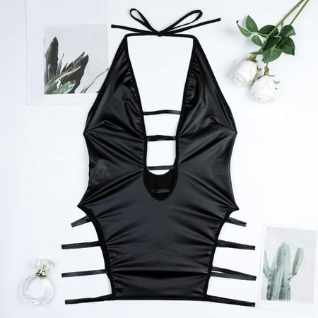 Leather Lingerie for Women 1 PC Black Lingerie Bodysuit Bodysuit Tummy Control XL