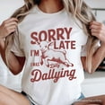 thumbnail image 2 of Sorry I'm Late Funny Lamb T-Shirt, Retro Dilly Dallying White and Natural Tee for Quirky Women, 2 of 8