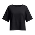 thumbnail image 5 of Basic Oversized Cropped T Shirts for Women Boxy Tee Shirts for Women Plus Size Workout Athletic Crop Tops Drop Shoulder Round Neck Half Sleeve Loose Fit Top Trendy Cute Flowy Tee Shirts Black L, 5 of 7