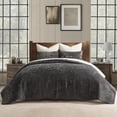 thumbnail image 6 of EVERGRACE Velvet Quilt Set King Size, Luxurious Soft Quilted Bedding Sets, Lightweight Velvet Comforter for All Season, Striped Channel Bedspread Coverlet with 2 Shams, Washed Black, 6 of 8