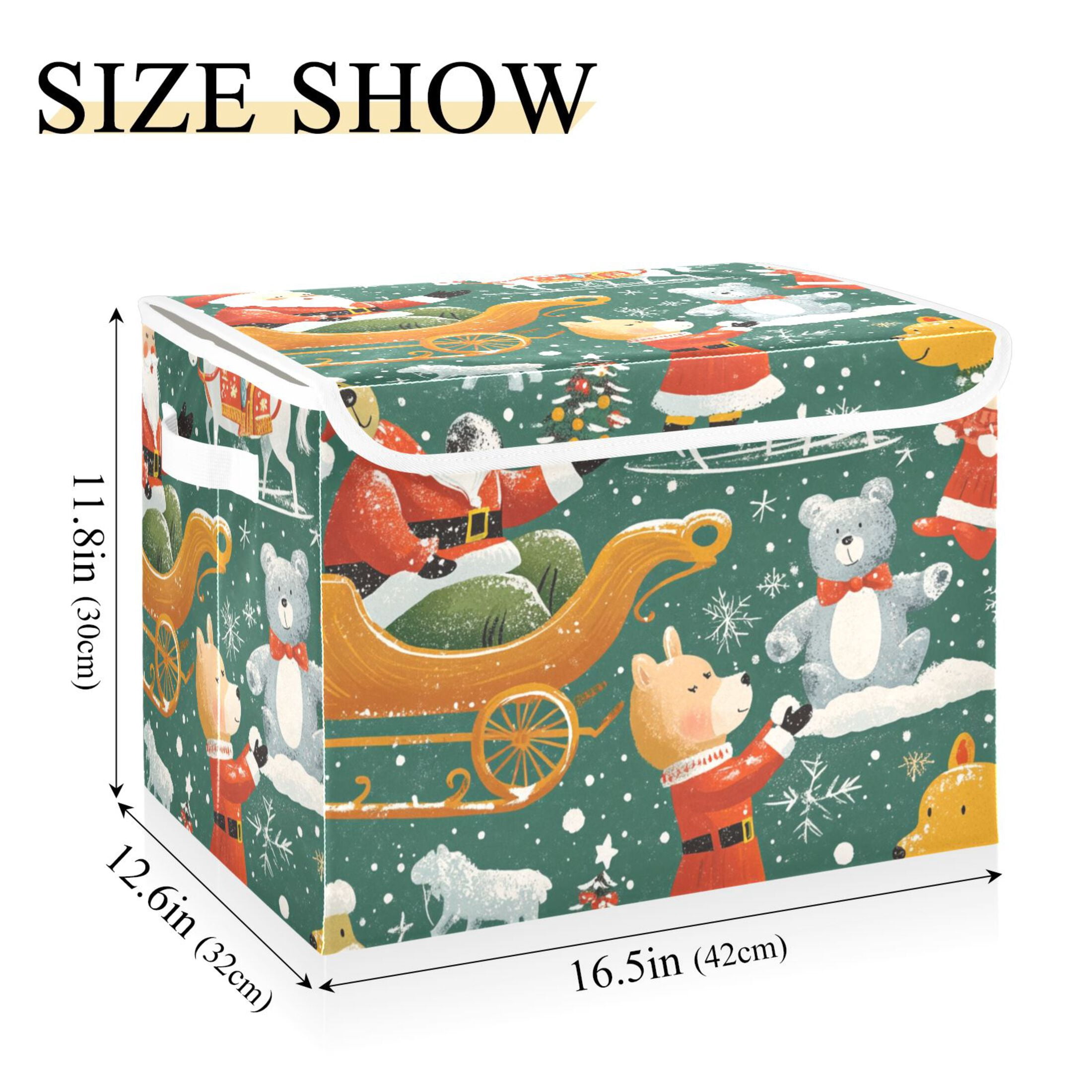 Cartoon Christmas Pictures Large Storage Bins with Linen Collapsible Lid Storage Box 16.7 x 12.6 x 11.8in