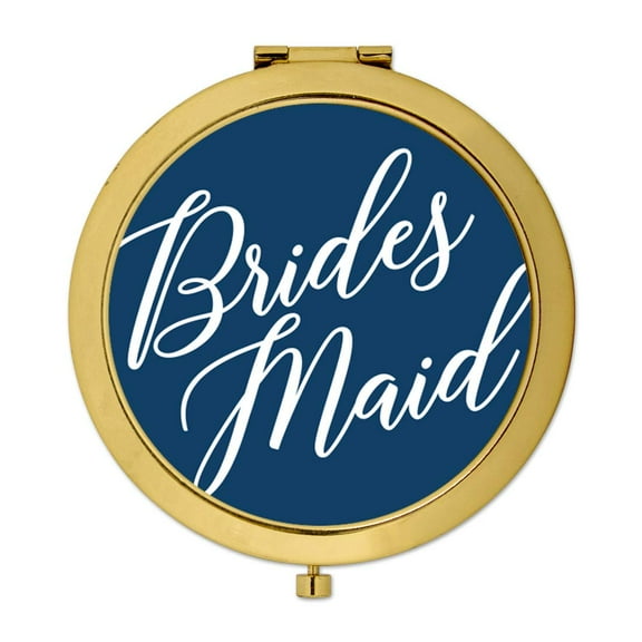 Koyal Wholesale Gold Compact Mirror Bridesmaid Wedding Gift, Navy Blue, 1-Pack
