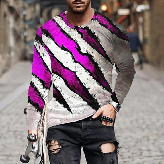 Zylanna Men's T-Shirts Tee, Halloween Print Long Sleeve Crew Neck Stretchy Casual Tops for Man White