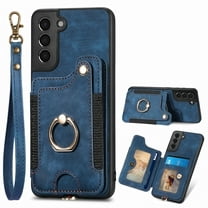 Allytech Galaxy S21 Case Wallet, RFID Blocking Multiple Cards Slots Ring Holder Stand Shockproof Protective Hand Wrist Wallet Case Cover for Samsung Galaxy S21 - Blue