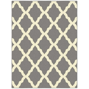Ottomanson Washable Non-Slip Rubberback Moroccan Trellis 5x7 Area Rug For Living Room, 5' x 6'6", Gray