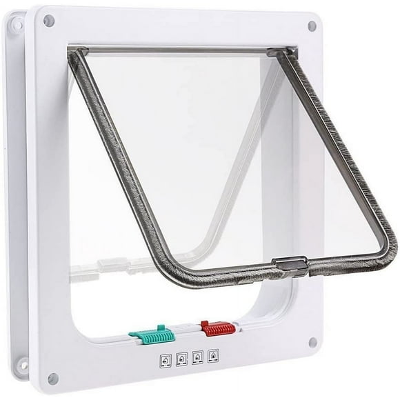 Cat Flap Door Magnetic 4 Way Locking Cat Doors, Classic Pet Door for Dog Cat Flaps Easy Install with Telescopic Frame, for Cats and Small Dogs