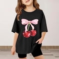 thumbnail image 2 of ibiyuan Girl Oversized Tees Girls Floral Cherry Print Short Sleeve Tee Lightweight Summer Casual Top Comfortable Fit Everyday Wear Black, 2 of 3