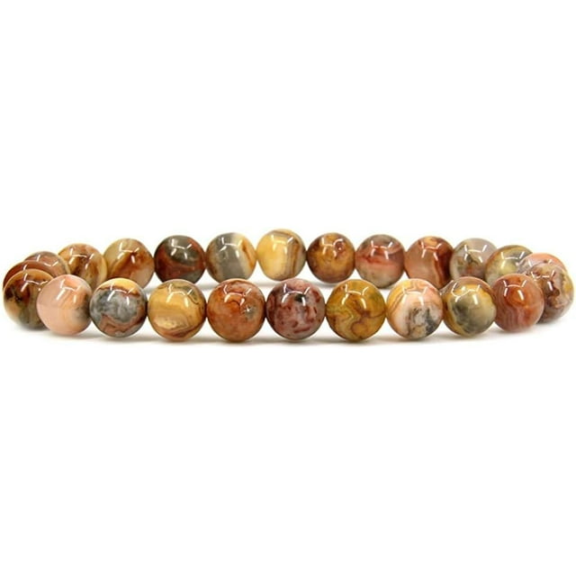 Bracelet Extensible Unisexe en Perles Rondes 8 mm en Dentelle Folle Agate Rouge Naturelle 7 Pouces
