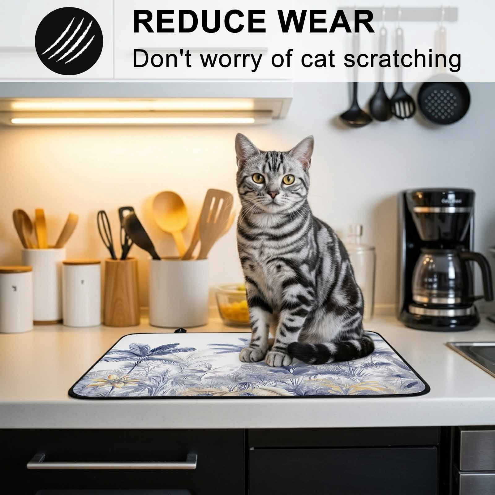 Blue Yellow Palm Tree Stove Top Cover for Electric Stove, Heat-proof & Non Slip Glass Top Stove Cover Protector, Summer Botanical Tropical Kitchen Flat Cooktop Rubber Mat 24x21 Inches