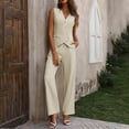 thumbnail image 5 of qolati Pant Suits for Women Dressy Casual 2 Piece Sets Sleeveless Blazer Vest with Wide Leg Pants Work Outfit 2024 Fall Clothes, 5 of 7
