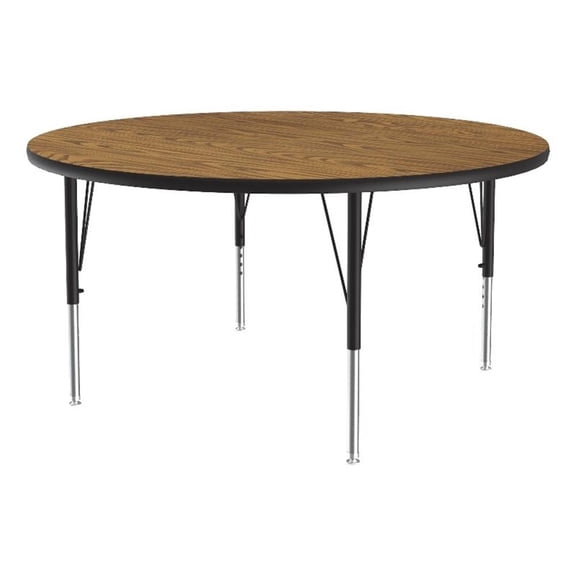 Correll Thermal Fused 42" Round Laminate Wood Activity Table in Medium Oak