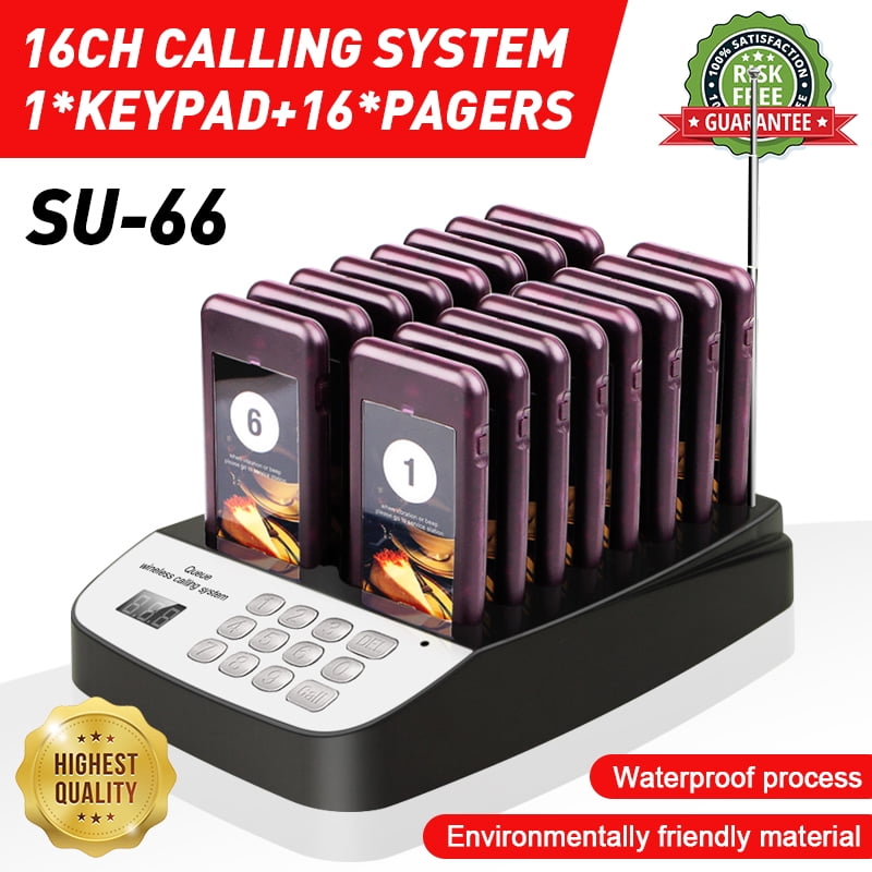 1 Display+5 Waterproof Call Buttons Wireless Calling System Wireless Caregiver Pager System Restaurant Paing System Long Range Waiting Number System for Restaurant/Food Truck/Clinic/Bank 