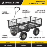 Gorilla Carts Steel Utility Cart Heavy-Duty Wagon - 4 Cu Ft, 800 lb, Black — Residential Use, Standard Application