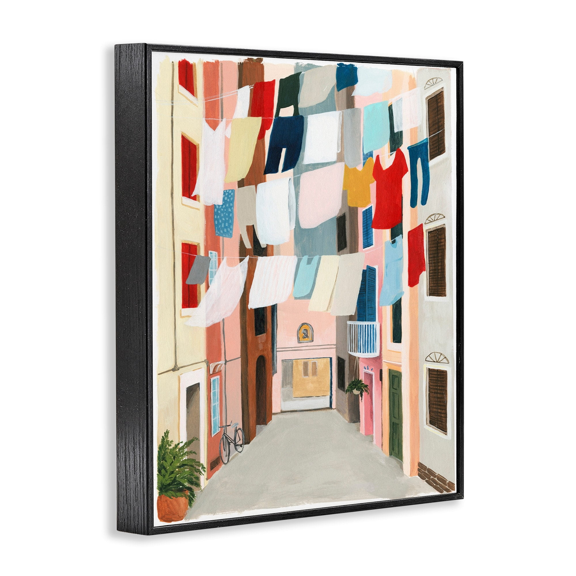 Laundry Clothesline Between Apartments Black Framed Giclee Art, 11 x 14
