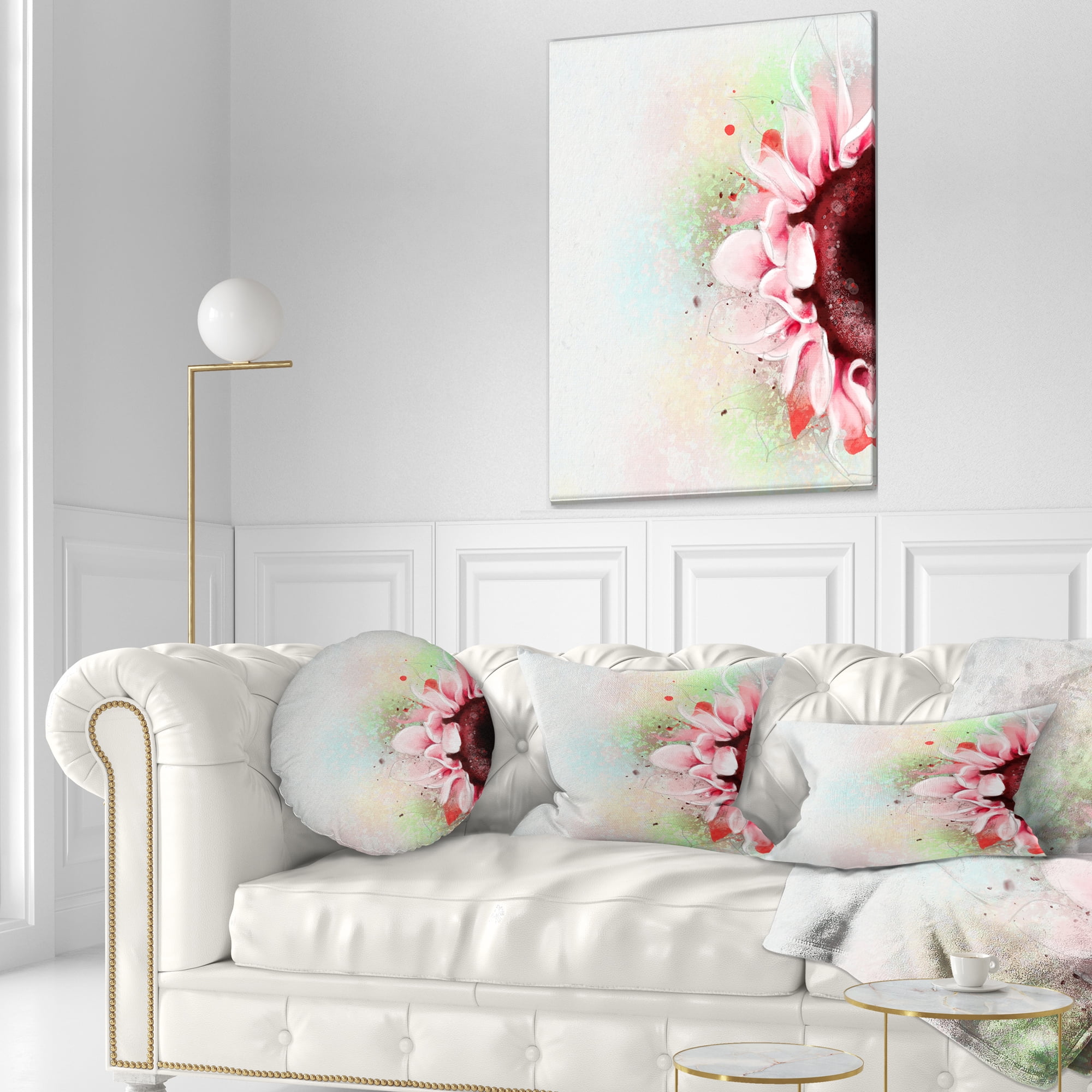 Designart Beautiful Pink Sunflower Watercolor - Flowers Throw Pillowwork - 12x20