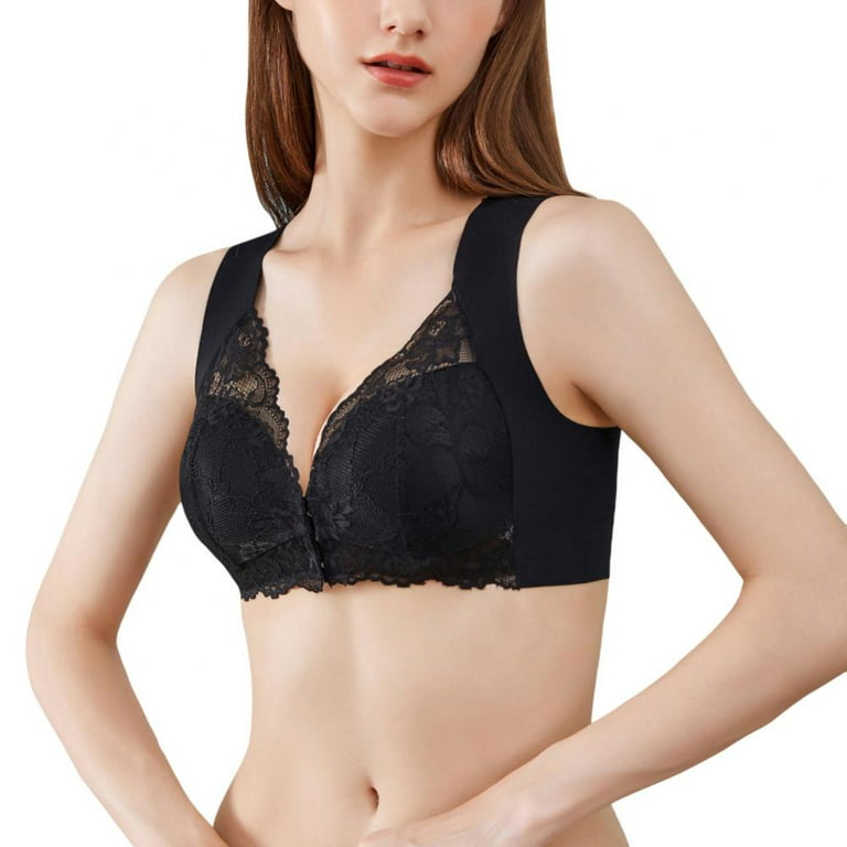 Seamless Front Closure Lace Bra for Women, Wide Back Smoothing, No  Underwire - Post Surgery & Sleep Bra