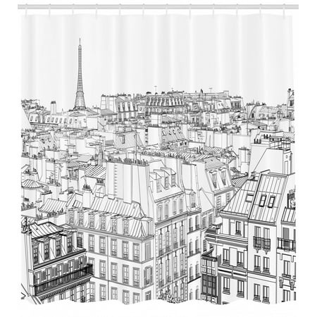 Paris Shower Curtain Architecture Theme Design Illustration Of