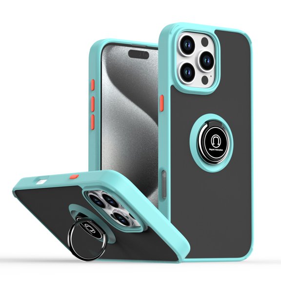 for iPhone 16 Case with 360° Ring Holder, Shockproof Slim iPhone 16 Phone Case with Kickstand [Magnet Support Car Mount] Women Men Non-Slip Protective Cover Case,Skyblue