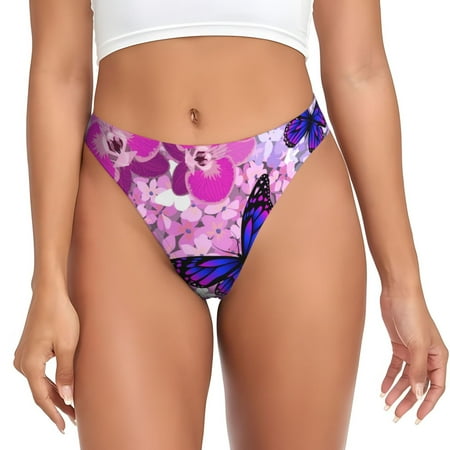 Qokaie Purple Vintage Butterfly Printed Women s Cotton Thong Underwear  Sexy Breathable Panties G-string-Large