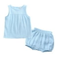 thumbnail image 2 of Girl Outfits Summer Solid Sleeveless Vest Shirt Tops Shorts Set Girls Clothes Light Blue, 2 of 3