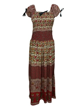 Mogul Womens Gauzy Maxi Dress SPELL BOUND Off Shoulder Smocked Waist Rayon Flare Summer Beach Dresses One Size