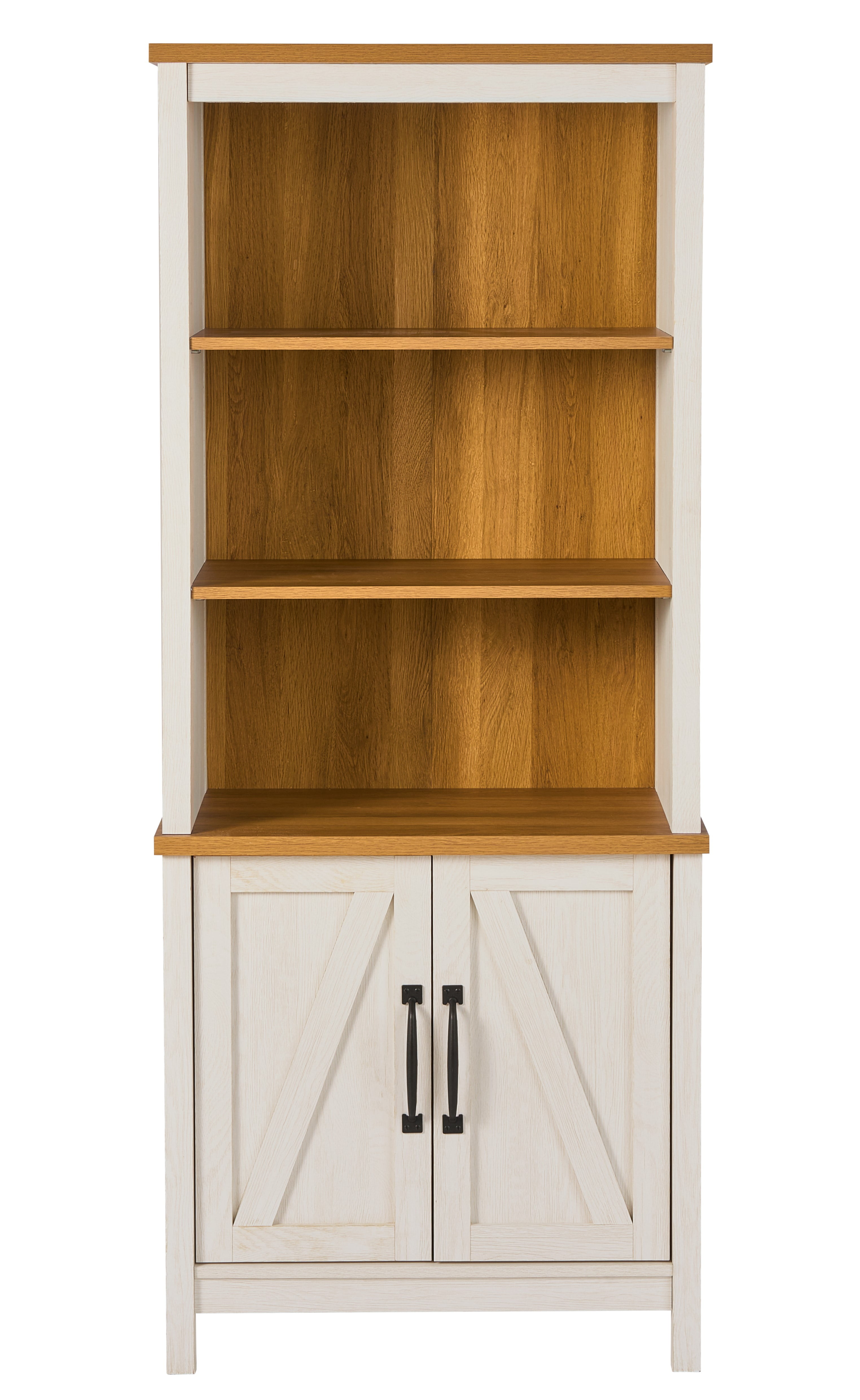 Better Homes & Gardens Modern Farmhouse Bookcase with Doors, Alabaster and Light Honey Finish