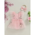 thumbnail image 4 of Raccmtaty Baby Girl 2Pcs Summer Outfits Ruffle Sleeveless Floral Embroidery Tulle Skirt Romper with Headband Set, 4 of 8