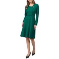 thumbnail image 4 of INSPIRE CHIC Women's A-Line Work Dress Lapel V Neck Long Sleeve Elegant Fit and Flare Dresses with Belted S Peacock Blue, 4 of 5