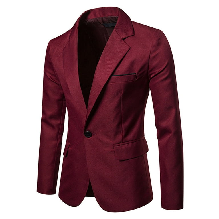 Herrnalise Men Casual Slim Fit Stripe Printed One Button Blazer Suit Back  Long Sleeves Jacket Burgundy 