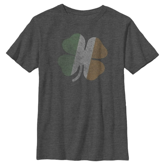 Boy's Lost Gods St. Patrick's Day Irish Pride Clover  Graphic Tee Charcoal Heather Small