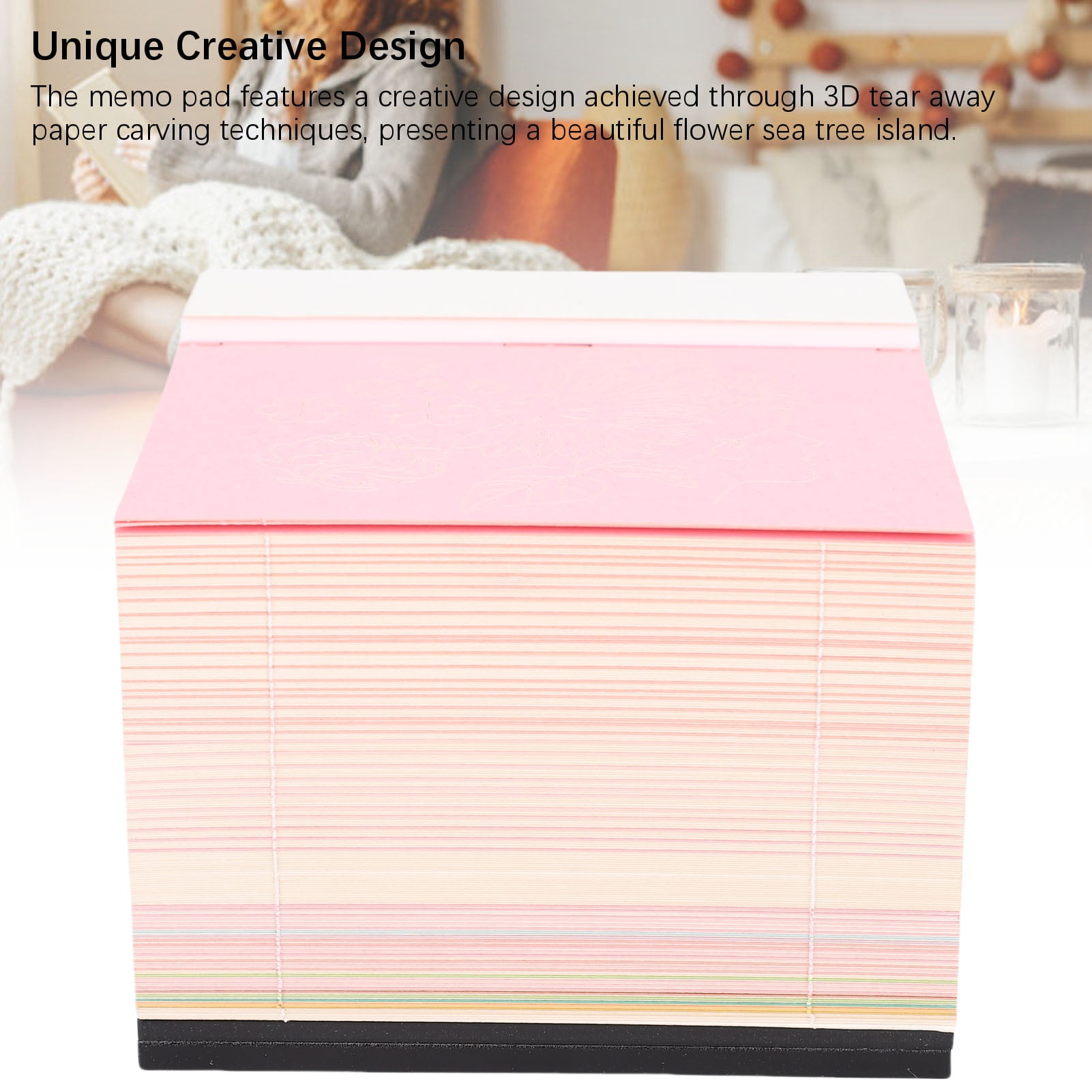 Rupoun 3D Notepad Flower Sea Tree Island Paper Carving Art 3D Art Memo Pad with 2026 Calendar for Desktop Ornament Roseate 3.3x3.3x2.7 inches / 8.5x8.5x6.8 cm