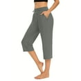 thumbnail image 2 of RYRJJ Womens Capri Yoga Pants Loose Workout Joggers Drawstring Sweatpants Wide Leg Lounge Pajama Capris Pants with Pockets(Dark Gray,S), 2 of 7